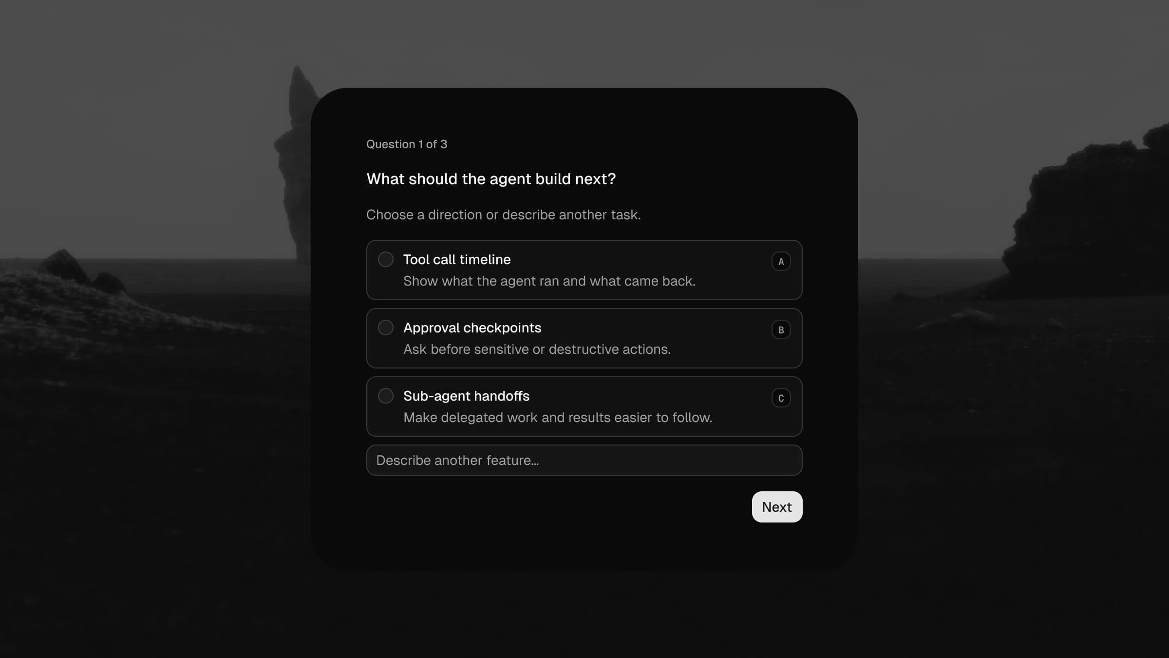 The shadcn/ui Questionnaire component in Figma, shown across three shadcncraft styles