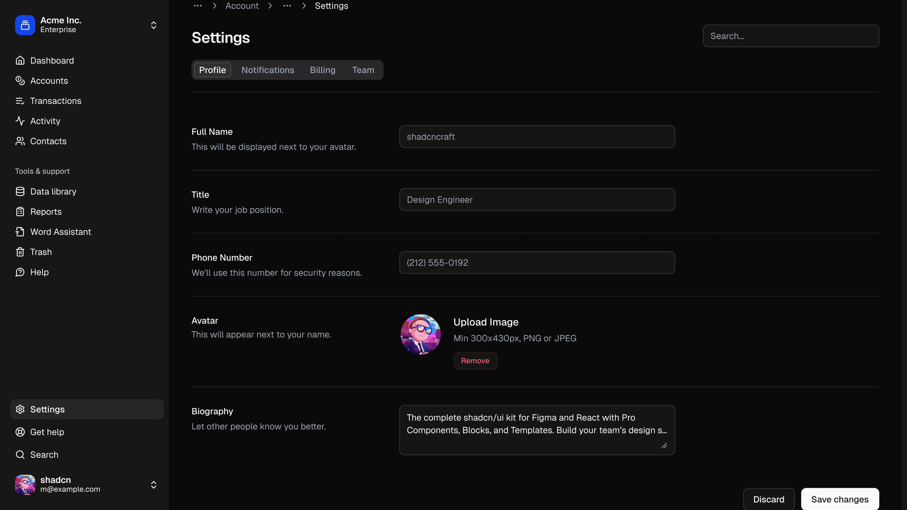Settings (dark mode)