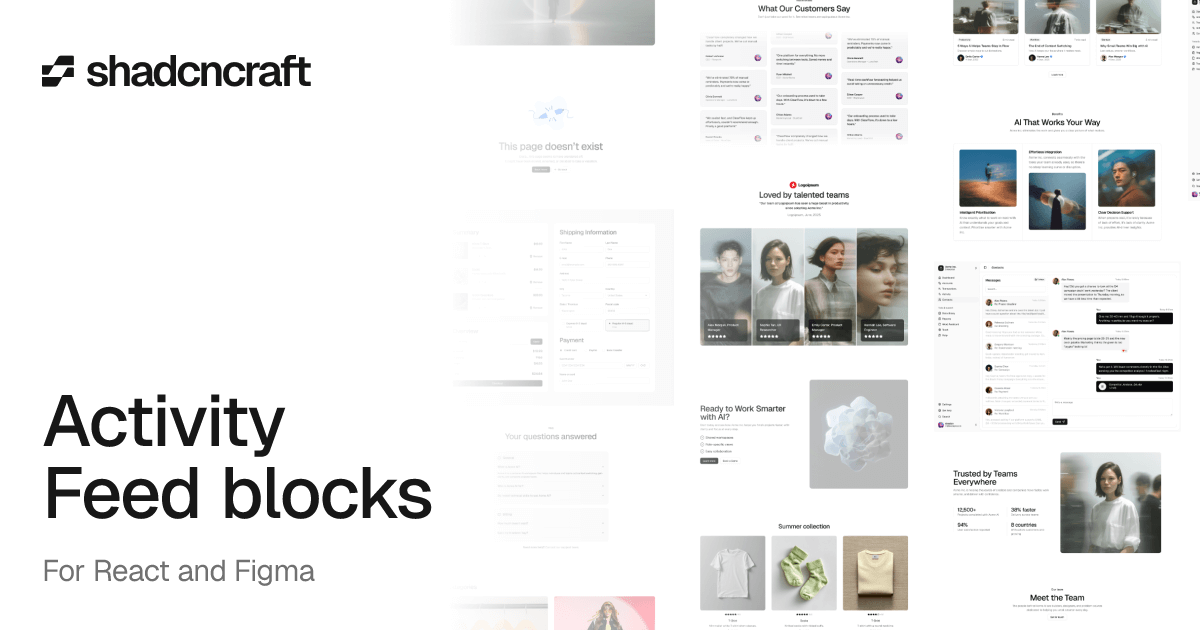 Activity Feed for shadcn/ui – React and Figma blocks – shadcncraft