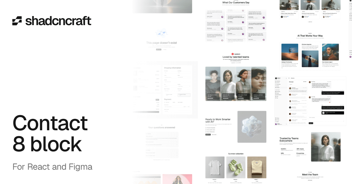 Contact 8 for shadcn/ui – React + Figma block – shadcncraft