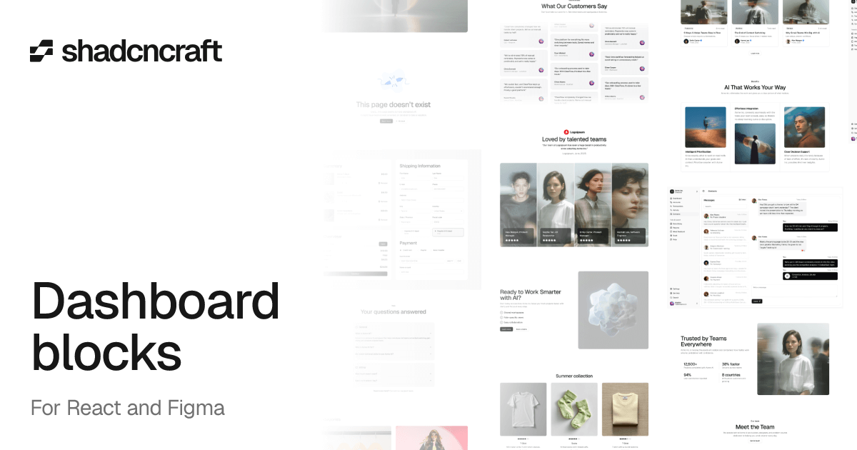 Dashboard for shadcn/ui – React and Figma blocks – shadcncraft