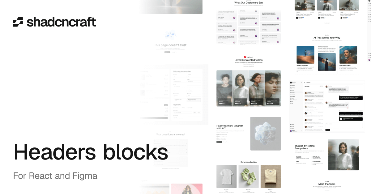 Headers for shadcn/ui – React and Figma blocks – shadcncraft