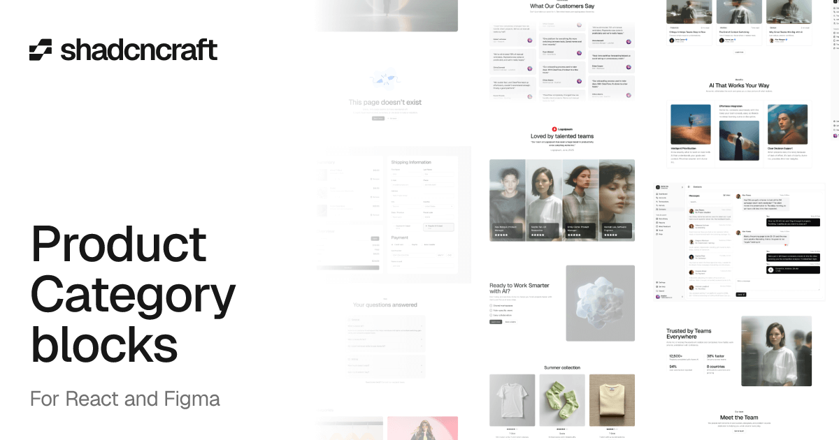 Product Category for shadcn/ui – React and Figma blocks – shadcncraft