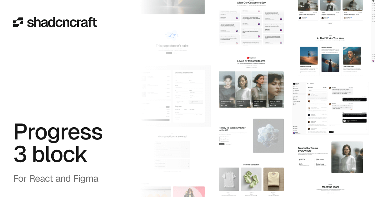 Progress 3 for shadcn/ui – React + Figma block – shadcncraft