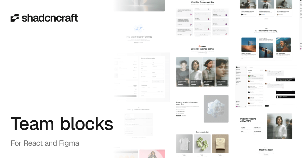 Team for shadcn/ui – React and Figma blocks – shadcncraft