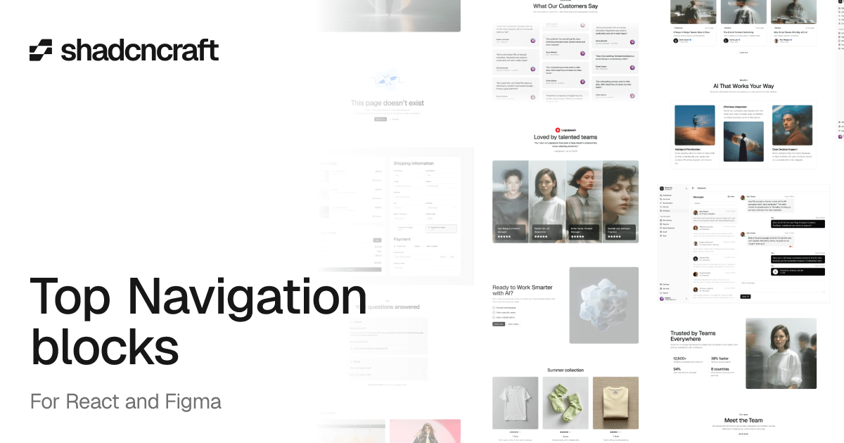 Top Navigation for shadcn/ui – React and Figma blocks – shadcncraft