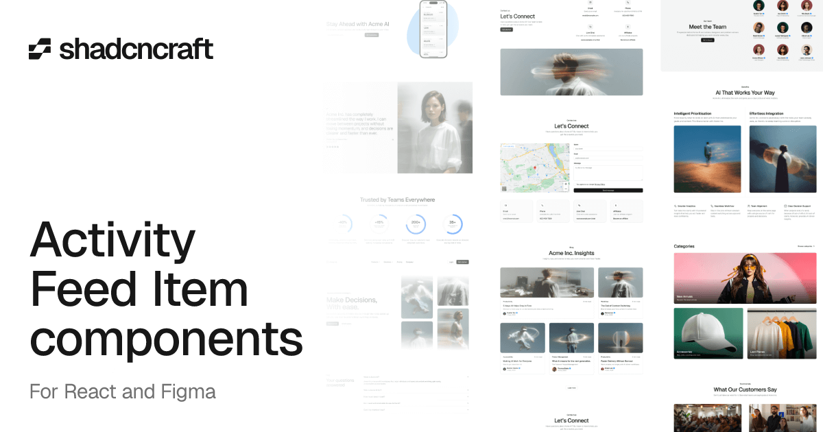 Activity Feed Item components for shadcn/ui – React + Figma – shadcncraft