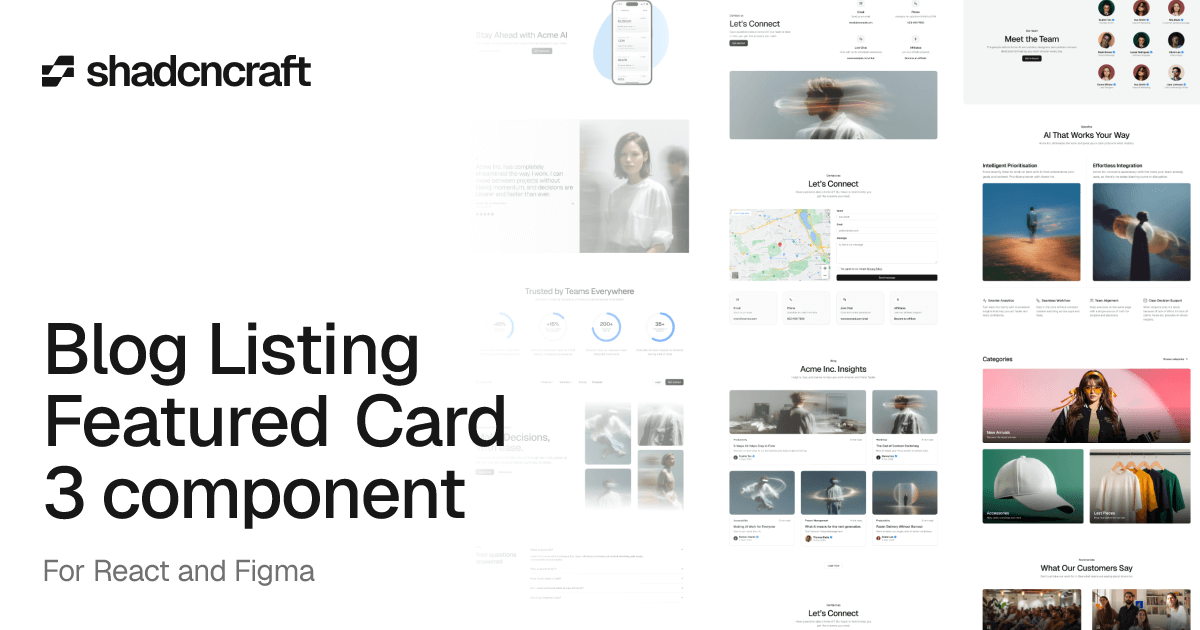 Blog Listing Featured Card 3 component for shadcn/ui – React + Figma ...