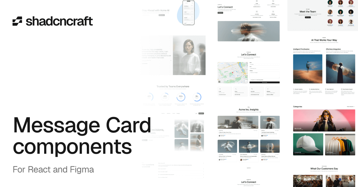 Error Message Card Component Ui Message Card components for shadcn/ui – React + Figma – shadcncraft
