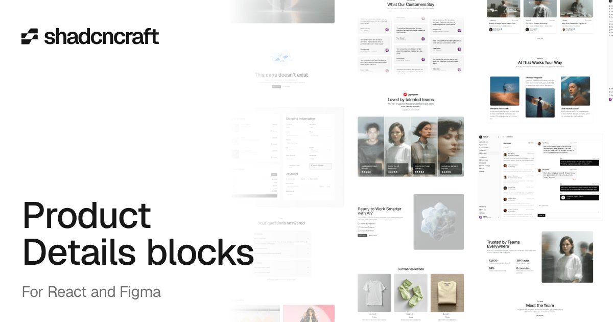 Detailsview React Product Details for shadcn/ui – React and Figma blocks – shadcncraft