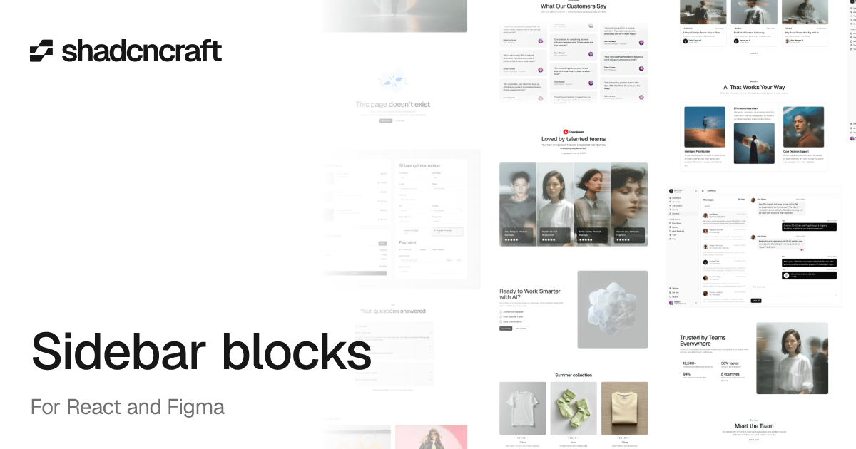 Sidebar for shadcn/ui – React and Figma blocks – shadcncraft